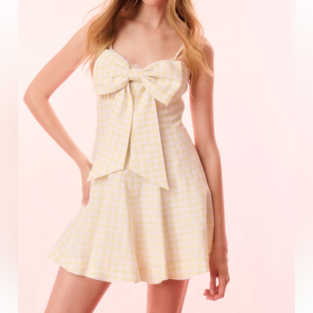LoveShackFancy Yellow Checkered Dress Clarine Linen Gingham Bow‎ Dress size 6